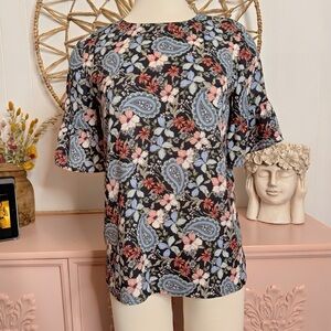LOFT Navy Floral Paisley XS Blouse